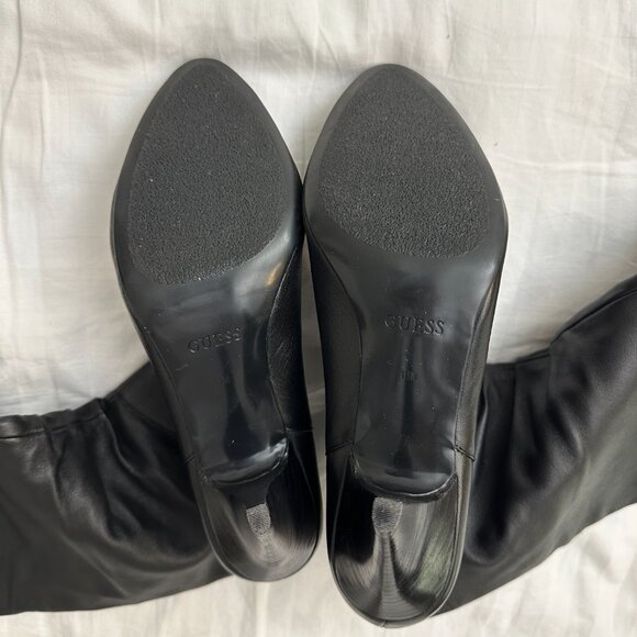 Guess Revenge Black Leather Pull On Over The Knee Heeled Boots - Picture 6 of 7
